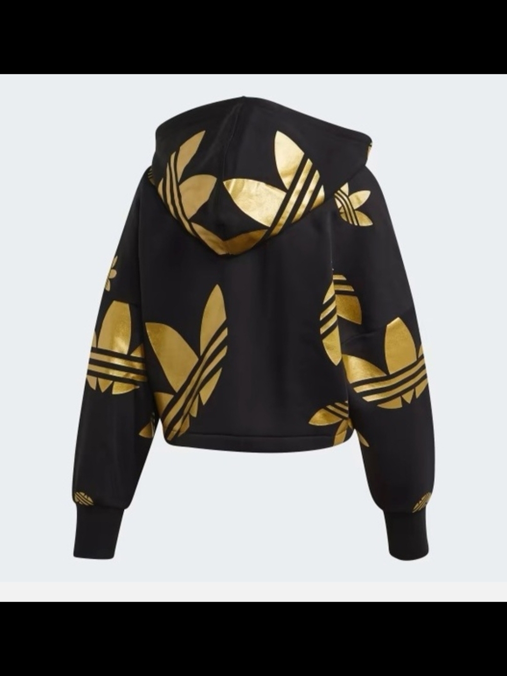 adidas Black Hoodie Jacket with Metallic Gold Trefoil Print